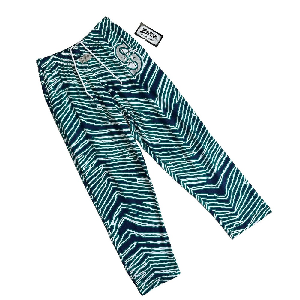 NWT Zubaz Seattle Mariners Pants Blue Green Baggy Parachute MLB Unisex Medium